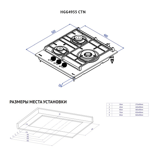 Газовая стеклянная варочная панель HGG 4955 CTN